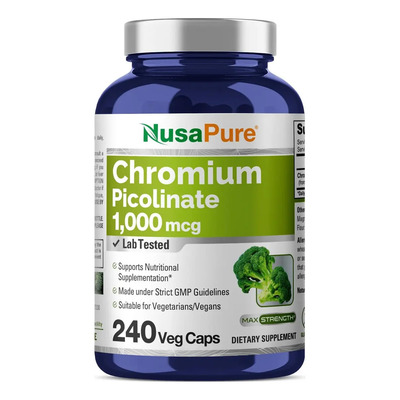 Picolinato de Cromo 1000mcg NusaPure 240 Cápsulas Veganas Sin Gluten | Envío gratis