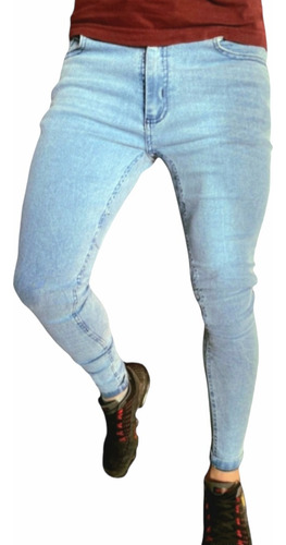 Pantalon Jean Con Rotura Elastizado Chupin Hombre 