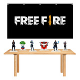 Kit Free Fire Painel 155x90cm + 6 Displays 20cm Festa Aniv