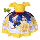 Vestido Festa Infantil Amarelo Tema Bela E A Fera E Tiara