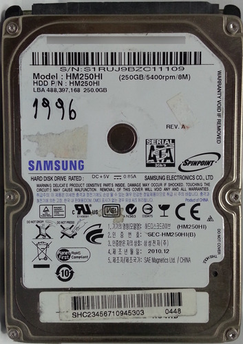 Disco Samsung Hm250hi 250gb Sata 2.5 - 1996 Recuperodatos