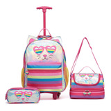 Kit Mochila De Rodinha Infantil Estojo Escolar Lancheira