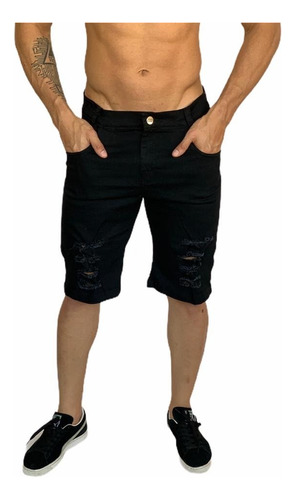 Bermuda Jeans Masculina Shorts Masculino Rasgado Top Moda