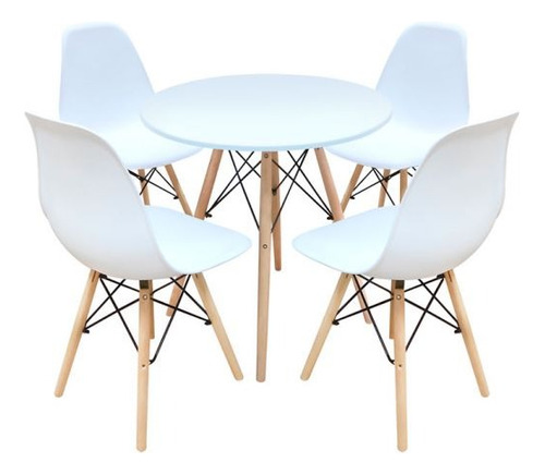 4 Cadeiras Brancas De Jantar + Mesa Redonda Eames