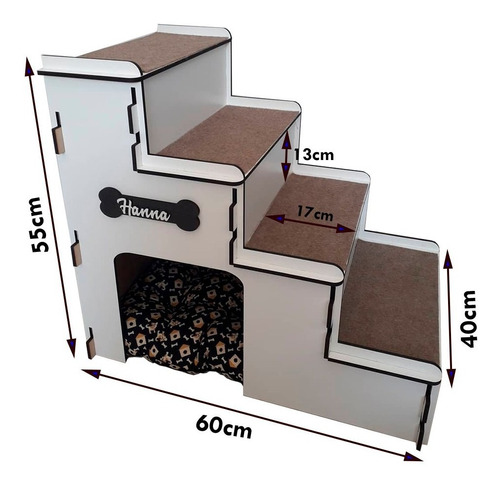 Escada Toca 4 Degraus Em Mdf Para Cães E Gatos