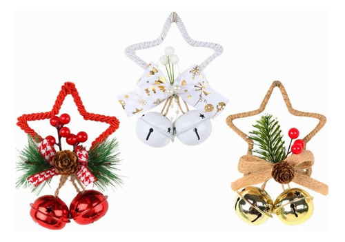 3 Pcs Campanas Decorativas Navideñas Estrella De Cinco Punta