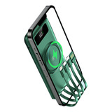 Power Bank 5000mah Com Carregamento Sem Fio E Led E 4 Cabos Cor Verde