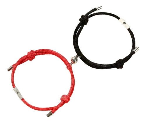 Pulsera Novios Pareja Amistad Sol Luna Negro Y Rojo Imán 2x1