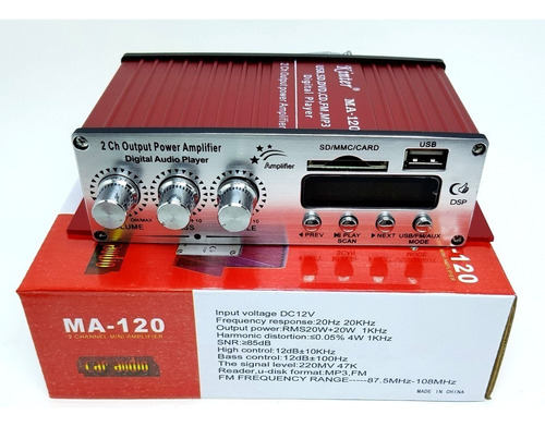 Amplificador Potencia Audio 12v Usb Sd Bluetooth Remoto