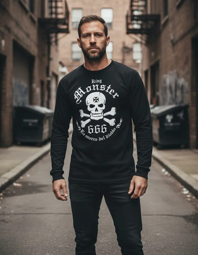 Playera Manga Larga Negra Monster Logo / Kingmonster