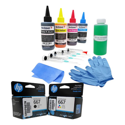 Combo De Cartucho Hp 667 Negro Y Tricolor + Kit Para Recarga