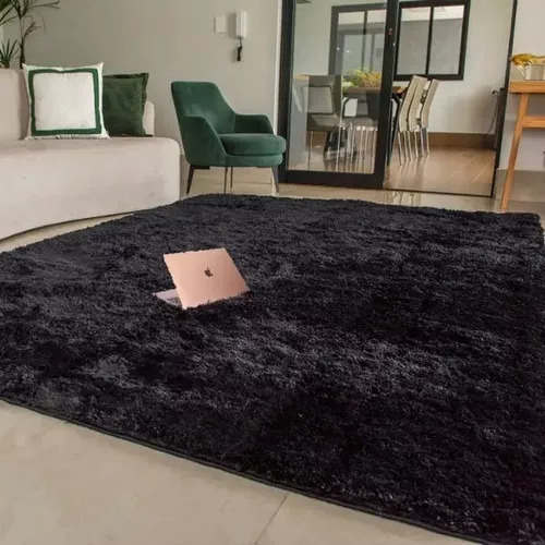 Alfombra Decomemu Nordica Pelo Largo Premium Sintético Suave Antialérgico Color Negro - De 140cm X 100cm