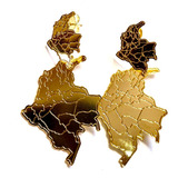 Hermosos Aretes Del Mapa De Colombia -bronce -grandes