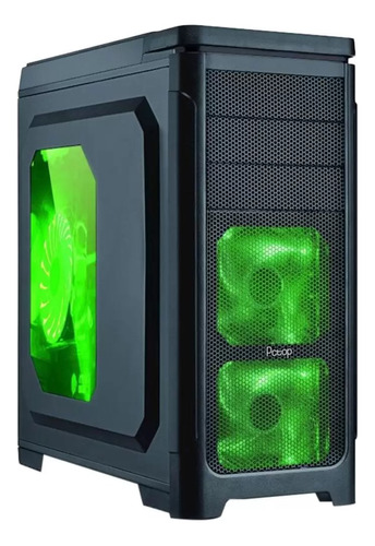 Gabinete Pc Gamer - Pctop Leds Verdes, Cooler Extra E Filtro