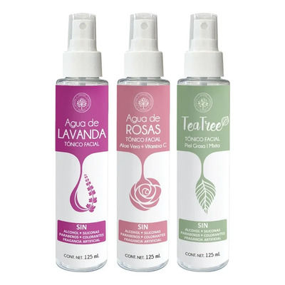 Pack agua de lavanda, tónico tea tree y agua de rosas | cuidado piel mixta todo tipo | Meses sin interés