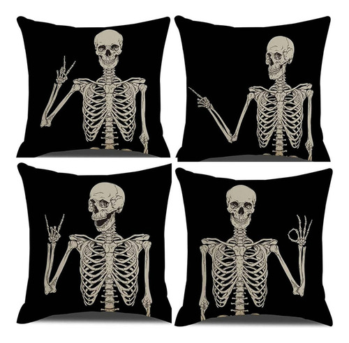 Gótica De Calavera Halloween Juego De 4 Fundas De Almohada