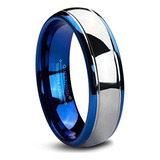 Anillo Carburo Tungsteno Azul Plata Parejas