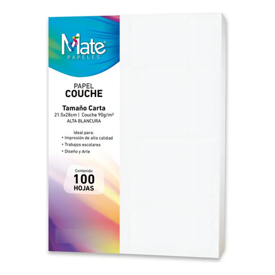 Papel Couché 90 G\u002Fm2 | Tamaño Carta | 100 Hojas | Brillante | Color Blanco | MercadoLibre