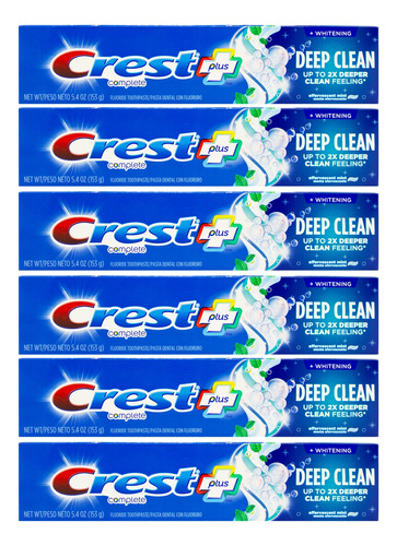 Crest Plus Kit X6 Pasta Dental Deep Clean Fluor Menta 