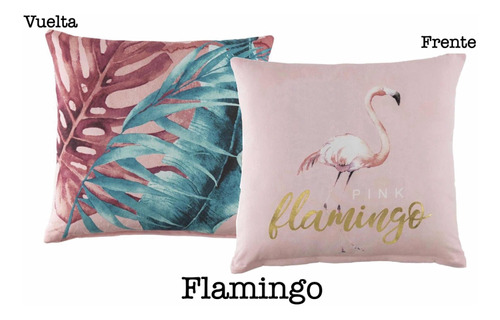 Cojín Decorativo Flamingo Rosa Vianney Dos Vistas 42 X 42