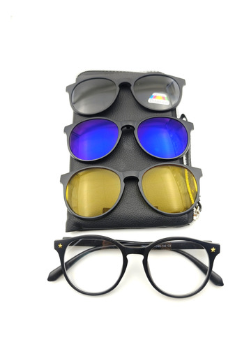 Óculos De Sol Com Armação De Grau Clip On 3 Em 1 Polarizado