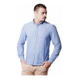 Camisa Linho Masculina Manga Longa Azul + Frete Grátis