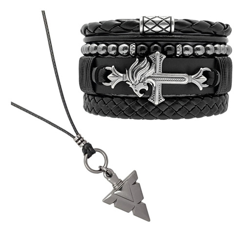 Pulseiras Masculinas De Couro Kit Leão C/04 + Colar Tribal