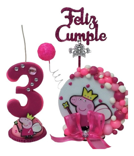 Adorno Para Torta Peppa Pig + Vela Numerote Con Base