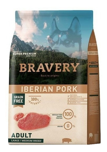 Alimento Bravery Super Premium Adult Dog Large/medium Breeds Para Perro Adulto De Raza Mediana Y Grande Sabor Cerdo Ibérico En Bolsa De 4kg