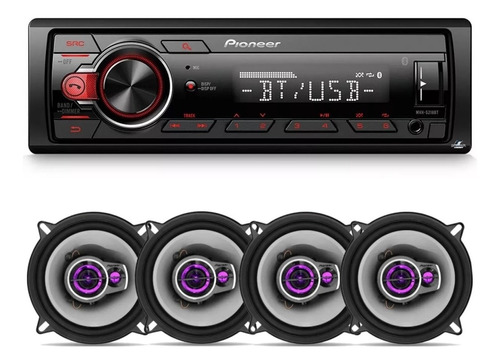 Som Mp3 Pioneer 218bt + 4 Alto Falantes 5 Pol 200w Rms Total