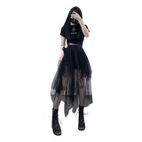 Minifalda Gótica Negra De Punto Largo Para Mujer Estética O