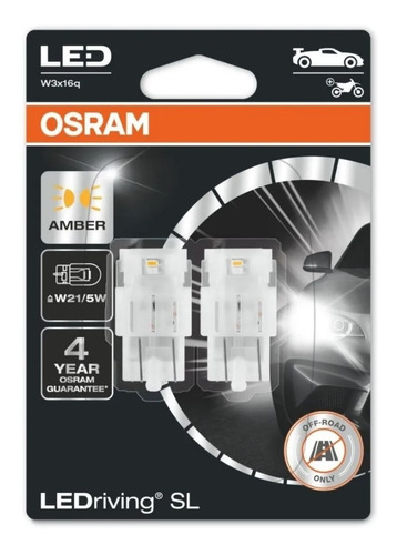 Par Lamparas Osram T20 Led Ambar Reemplazo T20 W21/5w