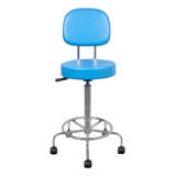 Cadeira Mocho Alto Branco Ergonômico Base Cromado Cor Azul-turquesa