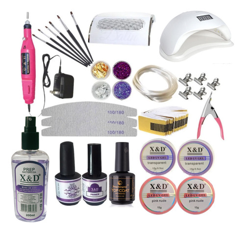 Kit Unha Gel Lixadeira Fiber Gel Prep Iniciante Completo 