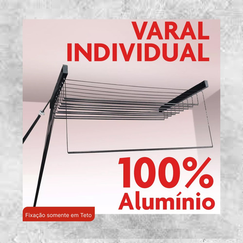 Varal De Teto Individual 12 Varetas Alumínio 200 Cm Forte