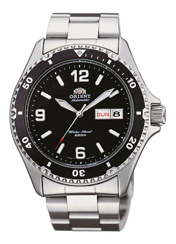 Reloj Automático Orient Mako Ii Diver Faa02001b9, Color De La Correa, Color Plateado Y Bisel, Color Negro, Fondo Negro