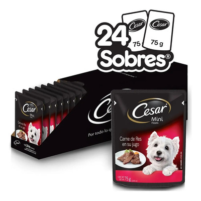 CÉSAR - Alimento Húmedo para Perros Adultos, Sabor Carne de Res en su Jugo, Paquete de 24 Unidades, 75g c\u002Fu. | Envío gratis