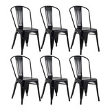 6 Cadeiras Iron Tolix Aço Metal  Industrial Vintage Cores Av Cor Da Estrutura Da Cadeira Preto - Semibrilho