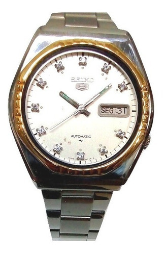 Relógio Automático Seiko 5 Vintage Silver Diamond 7009-8540