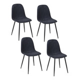 Juego De 4 Sillas De Comedor Escandinavo Color De La Estructura De La Silla Negro Color Del Asiento Azul Oscuro