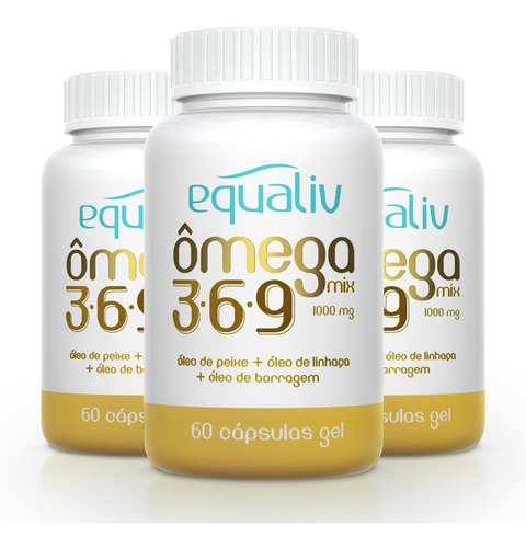 Kit 3 Ômega 3 Mix 3-6-9 1000mg Equaliv De 60 Cápsulas.