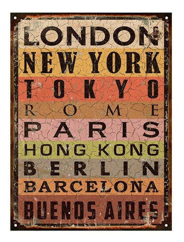 Cartel De Chapa Decoracion Vintage Ciudades Del Mundo