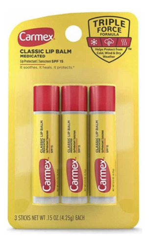 Carmex Classic Lip Balm Spf15 Envase Con 3 Sticks