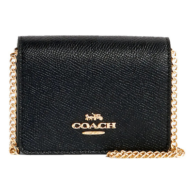 Cartera Con Cadena Coach Mini Wallet Cuero Xg Black Color Negro Diseño De La Tela Liso | Meses sin interés