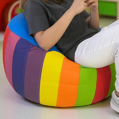 Sillon Puff Circular Arcoiris Azul De Un Lado, Rosa Del Otro Multicolor