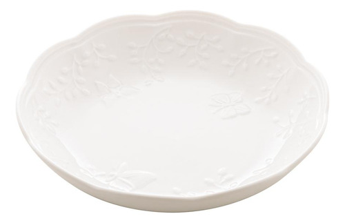 Prato Fundo Lyor Butterfly Flower De Porcelana Branco 21,5cm