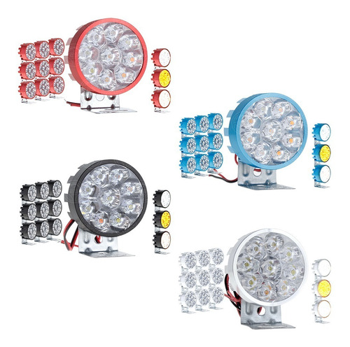 10 Faro 9 Led Redondo Bicolor Blanco Ambar Auxiliar Auto Mo