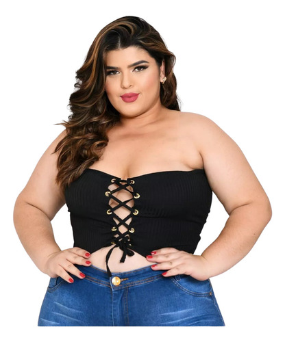 Top Faixa Cropped Plus Size C/ Ilhós Tendencia Moda Feminina