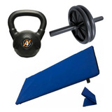 Kit Set Fitness Gym Pesa Rusa 4 Kg + Colchoneta + Rueda Color Negro