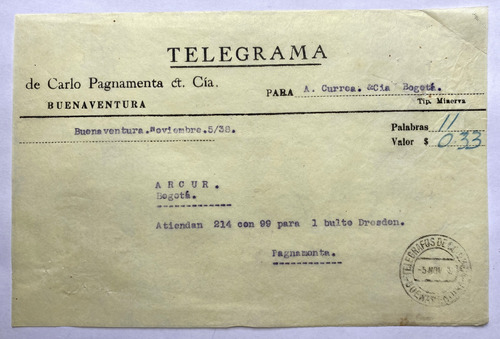 Telegramas De 1938 Y 1939 Telégrafos Nacionales Buenaventura